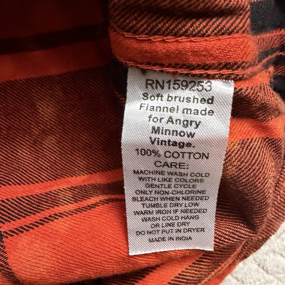 Angry Minnow Clothing Adult XXXL Long Sleeve Flannel Shirt Orange Up north cabin - Picture 8 of 9